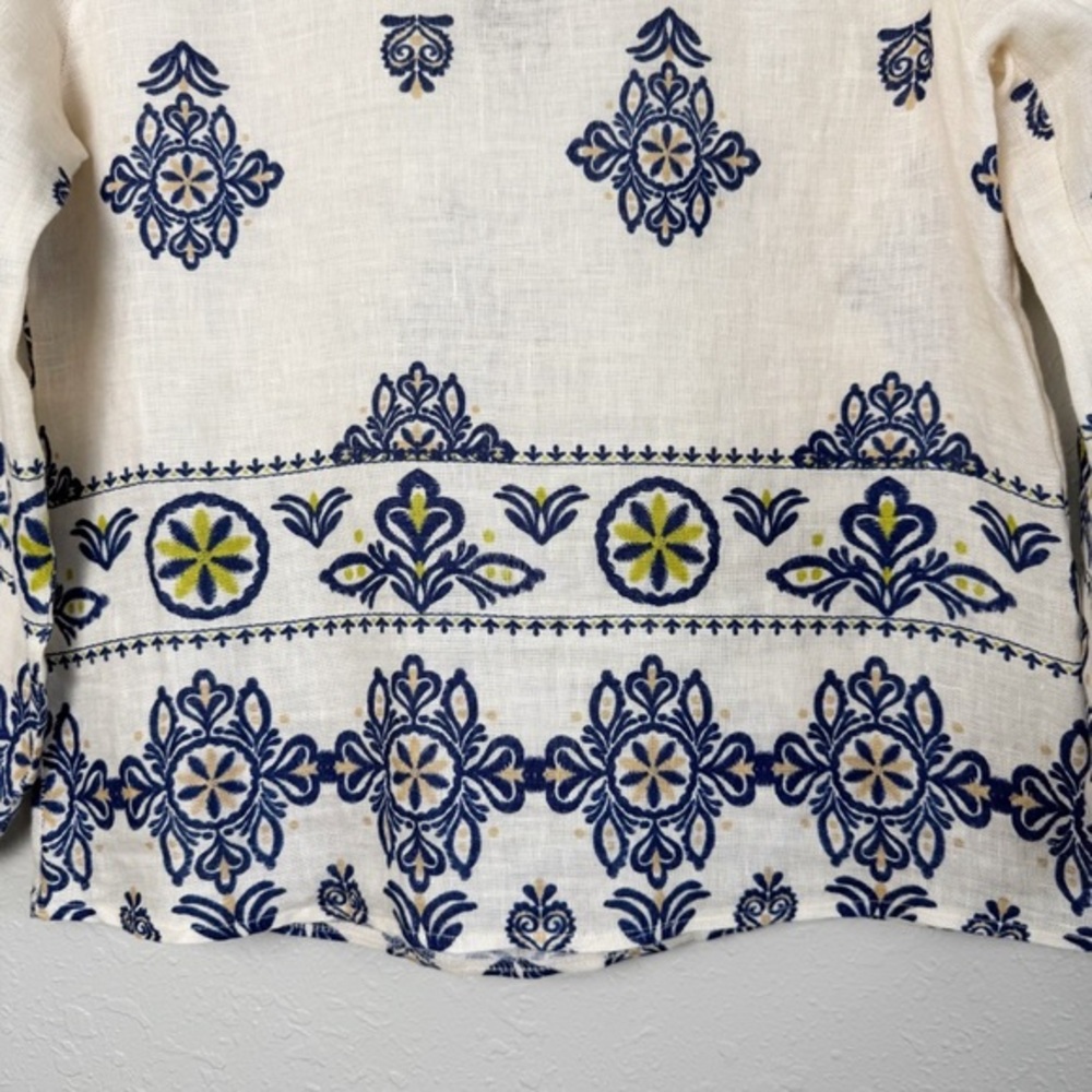 Francesca Bettini linen cream blue boho blouse top S - Picture 8 of 11